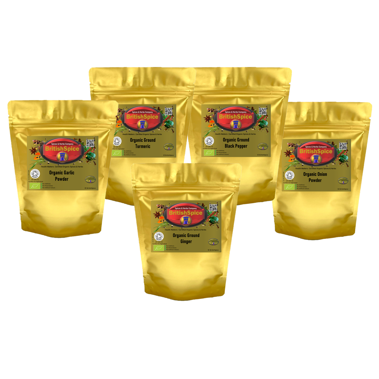 Traditional Nigerian Organic Spices - Pack of 5: Ginger|Pepper|Garlic|Onion|Turmeric